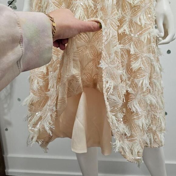 NWOT Dress the Population Sequin Fringe Dress Size XS Cream - Picture 8 of 12